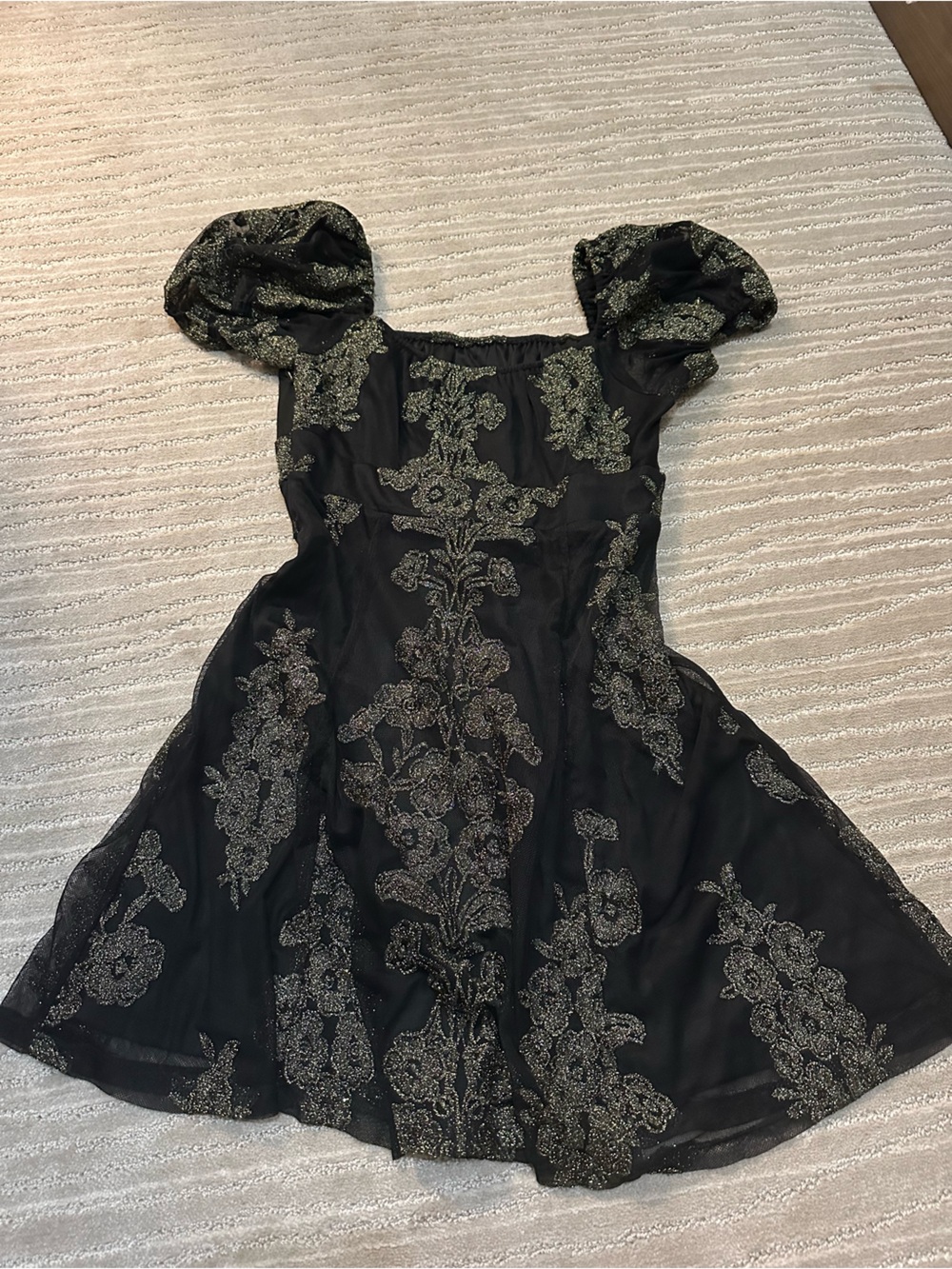 Black Sheer Floral Embroidered Dress